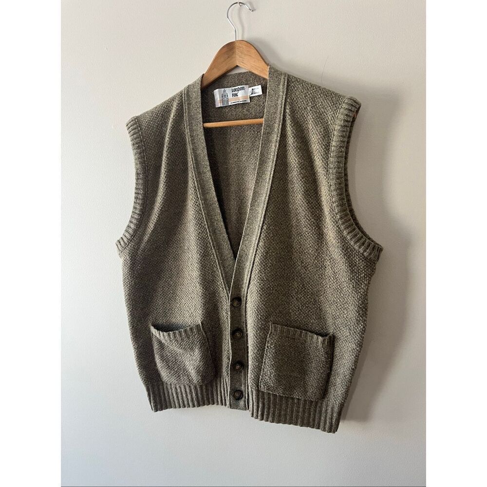Vintage London Fog Sweater Vest XL Gray Knit Grandpa Core Academic old money
